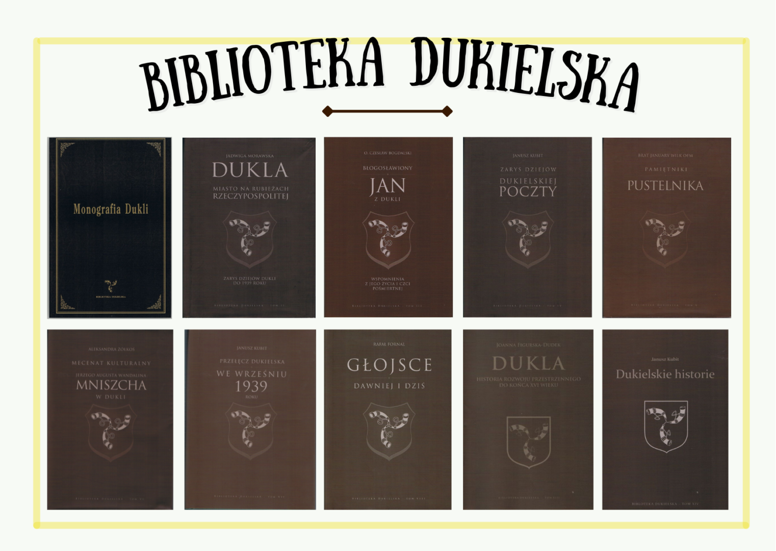 Plakat przedstawiający książki z Biblioteki Dukielskiej