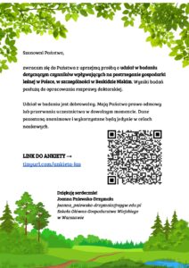 Prośba o udział w badaniu dotyczącym czynników wpływających na postrzeganie gospodarki leśnej w Polsce, w szczególności w Beskidzie Niskim