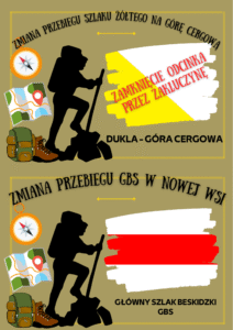 Uwaga, Wędrowcy! Zmiana przebiegu żółtego szlaku na Górę Cergową oraz GSB, szlaku zielonego i szlaku granicznego